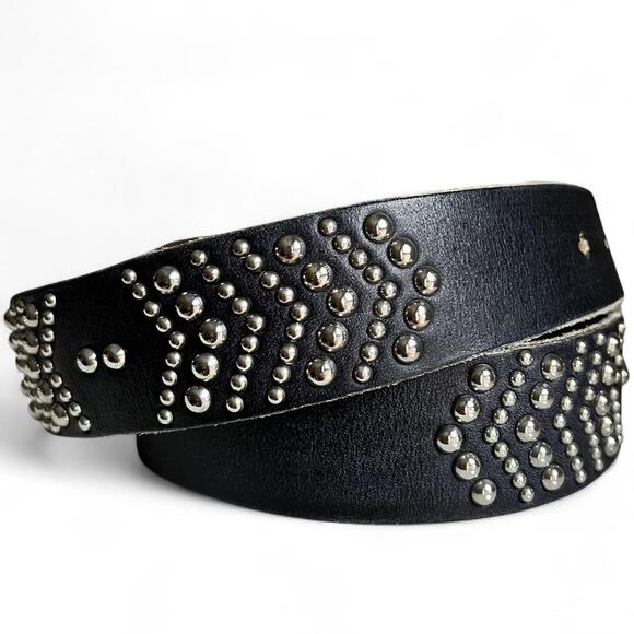 Diesel Vintage Studded Leather Belt Black Silver Logo Buckle Size 34 Made Italy - Picture 4 of 8